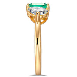 Emerald-Cut Vivid Colombian Green Lab-Certified Emerald and Lab-Certified Pear Brilliant Cut Moissanite - Two Stone Classic Engagement Ring 14K Yellow Gold Plated (Includes GRC Certification from Gemstone Research Center)