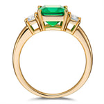 Emerald-Cut Vivid Colombian Green Lab-Certified Emerald - Three Stone Classic Engagement Ring 14K Yellow Gold Plated (Includes GRC Certification from Gemstone Research Center)
