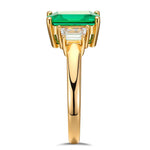 Emerald-Cut Vivid Colombian Green Lab-Certified Emerald - Three Stone Classic Engagement Ring 14K Yellow Gold Plated (Includes GRC Certification from Gemstone Research Center)