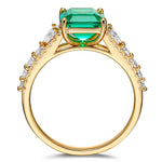 Emerald-Cut Vivid Colombian Green Lab-Certified Emerald - Pave Classic Engagement Ring 14K Yellow Gold Plated (Includes GRC Certification from Gemstone Research Center)