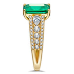 Emerald-Cut Vivid Colombian Green Lab-Certified Emerald - Pave Classic Engagement Ring 14K Yellow Gold Plated (Includes GRC Certification from Gemstone Research Center)