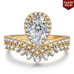 Lab-Certified Pear Brilliant Cut Moissanite - Halo Classic Engagement Ring 14K Yellow Gold Plated (Includes GRA Certification from Gemological Research Association)