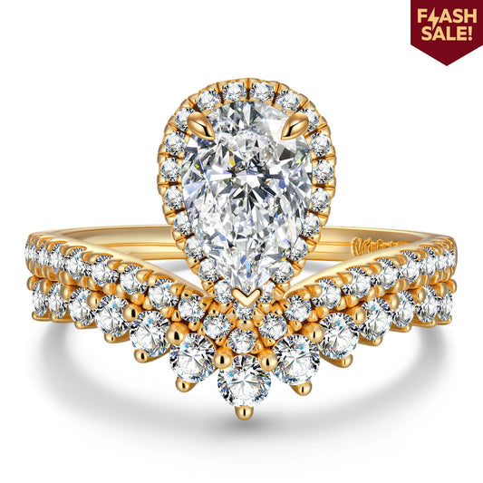 gon- Lab-Certified Pear Brilliant Cut Moissanite - Halo Classic Engagement Ring 14K Yellow Gold Plated (Includes GRA Certification from Gemological Research Association)