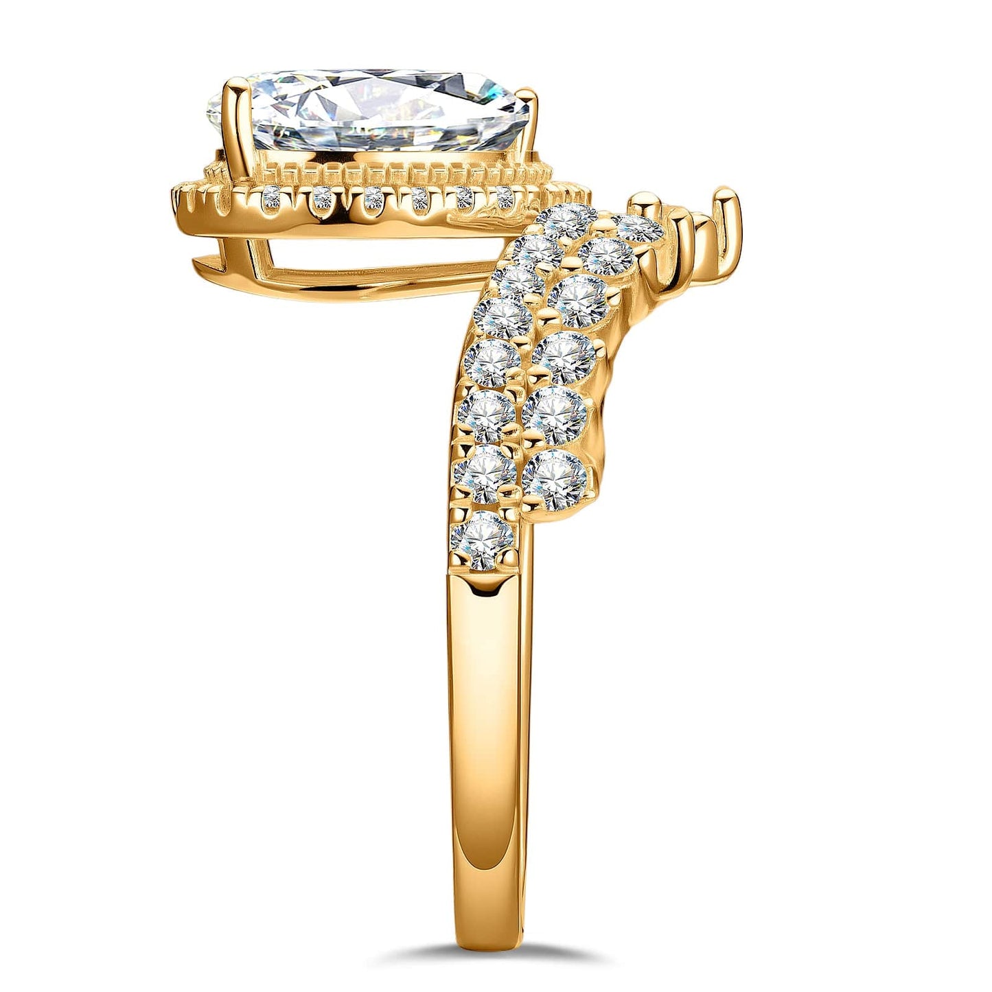 Lab-Certified Pear Brilliant Cut Moissanite - Halo Classic Engagement Ring 14K Yellow Gold Plated (Includes GRA Certification from Gemological Research Association)