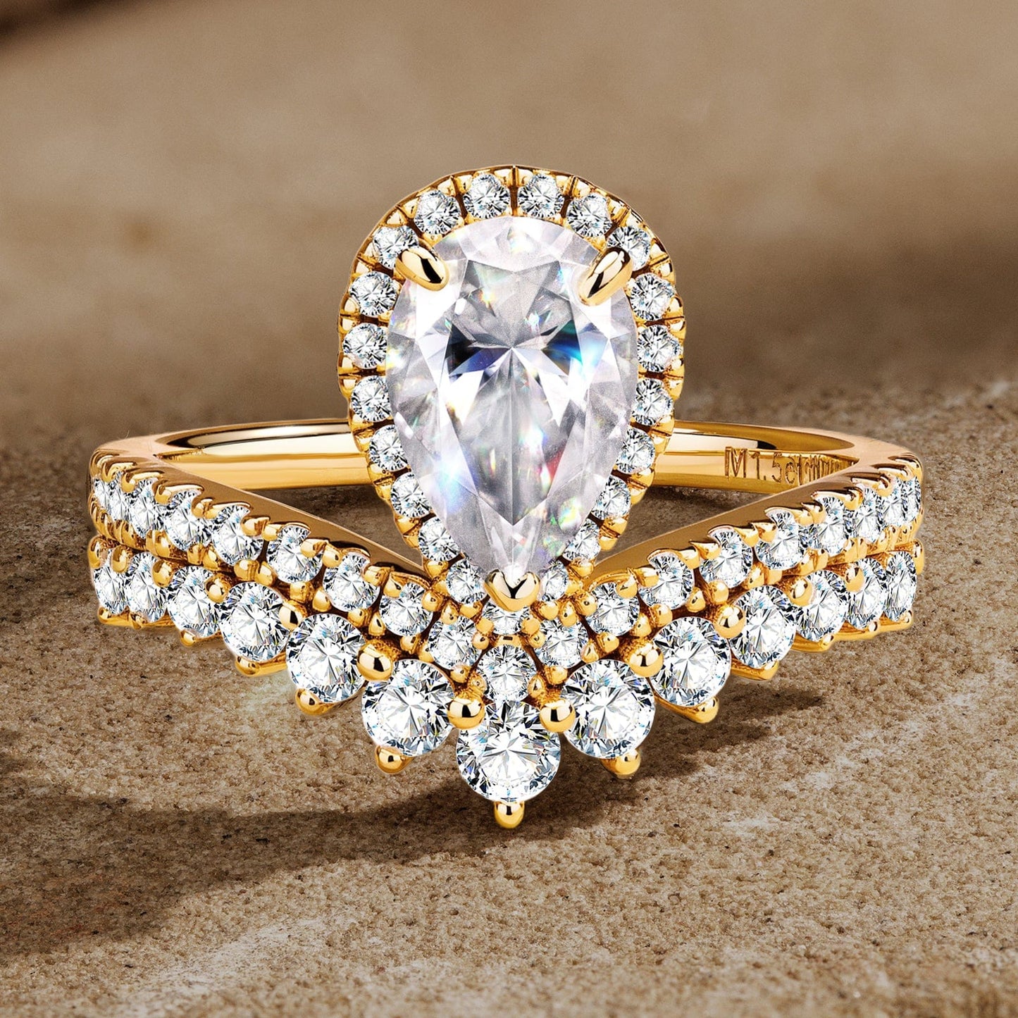 Lab-Certified Pear Brilliant Cut Moissanite - Halo Classic Engagement Ring 14K Yellow Gold Plated (Includes GRA Certification from Gemological Research Association)