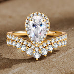 Lab-Certified Pear Brilliant Cut Moissanite - Halo Classic Engagement Ring 14K Yellow Gold Plated (Includes GRA Certification from Gemological Research Association)
