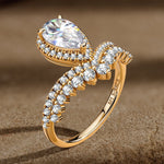 Lab-Certified Pear Brilliant Cut Moissanite - Halo Classic Engagement Ring 14K Yellow Gold Plated (Includes GRA Certification from Gemological Research Association)