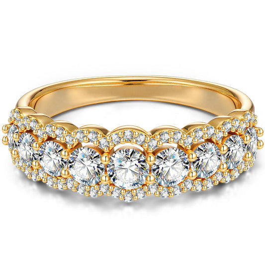 gon- Lab-Certified Round Brilliant Cut Moissanite - Half Eternity Ring 14K Yellow Gold Plated (Includes GRA Certification from Gemological Research Association)