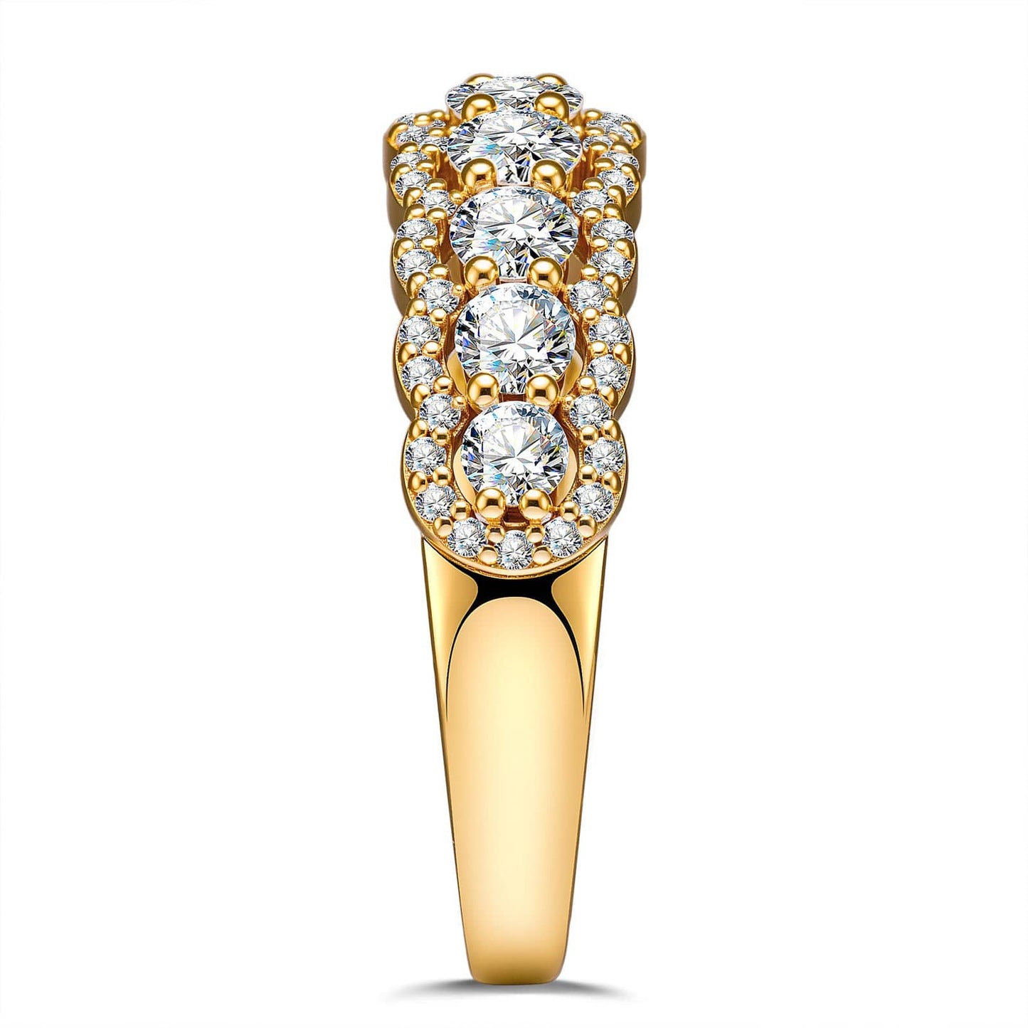 Lab-Certified Round Brilliant Cut Moissanite - Half Eternity Ring 14K Yellow Gold Plated (Includes GRA Certification from Gemological Research Association)