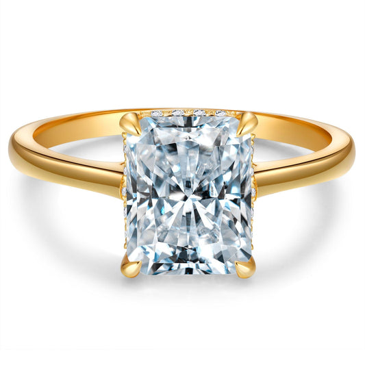 gon- Lab-Certified Radiant Cut Moissanite - Hidden Halo Classic Engagement Ring 14K Yellow Gold Plated (Includes GRA Certification from Gemological Research Association)
