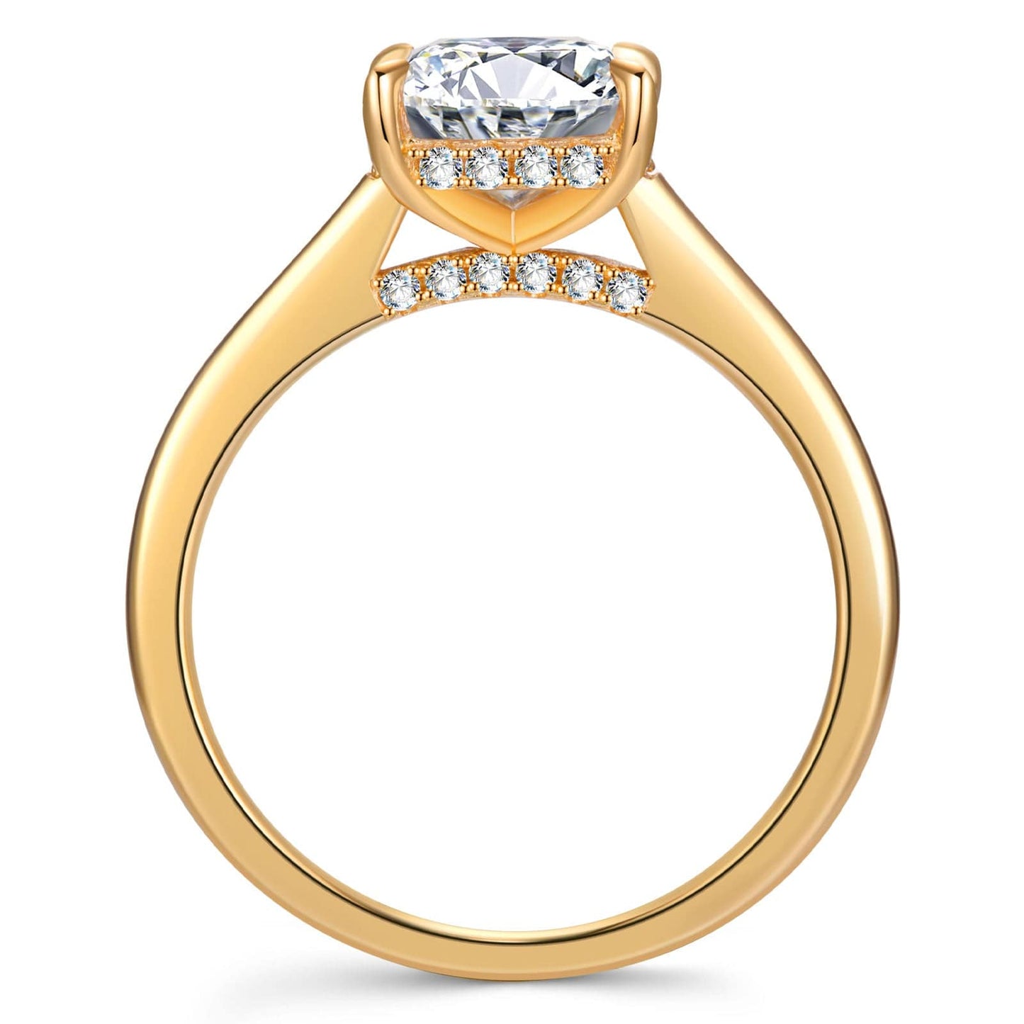 Lab-Certified Radiant Cut Moissanite - Hidden Halo Classic Engagement Ring 14K Yellow Gold Plated (Includes GRA Certification from Gemological Research Association)