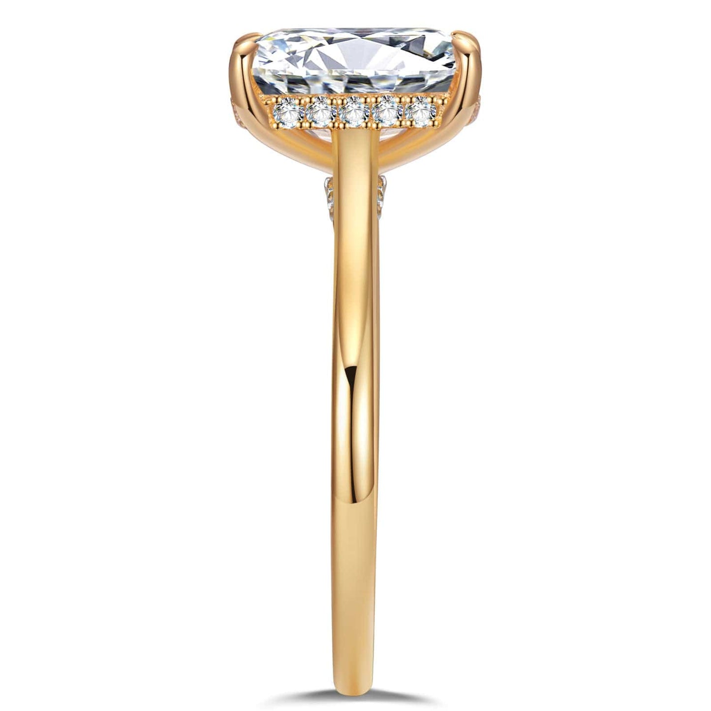 Lab-Certified Radiant Cut Moissanite - Hidden Halo Classic Engagement Ring 14K Yellow Gold Plated (Includes GRA Certification from Gemological Research Association)