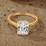 Lab-Certified Radiant Cut Moissanite - Hidden Halo Classic Engagement Ring 14K Yellow Gold Plated (Includes GRA Certification from Gemological Research Association)