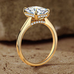 Lab-Certified Radiant Cut Moissanite - Hidden Halo Classic Engagement Ring 14K Yellow Gold Plated (Includes GRA Certification from Gemological Research Association)