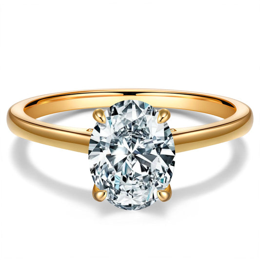 gon- Lab-Certified Oval Brilliant Cut Moissanite - Hidden Halo Classic Engagement Ring 14K Yellow Gold Plated (Includes GRA Certification from Gemological Research Association)