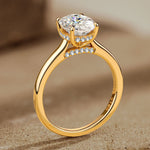 Lab-Certified Oval Brilliant Cut Moissanite - Hidden Halo Classic Engagement Ring 14K Yellow Gold Plated (Includes GRA Certification from Gemological Research Association)