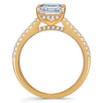 Lab-Certified Emerald Cut Moissanite - Hidden Halo Classic Engagement Ring 14K Yellow Gold Plated (Includes GRA Certification from Gemological Research Association)
