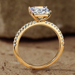 Lab-Certified Princess Cut Moissanite - Hidden Halo Classic Engagement Ring 14K Yellow Gold Plated (Includes GRA Certification from Gemological Research Association)