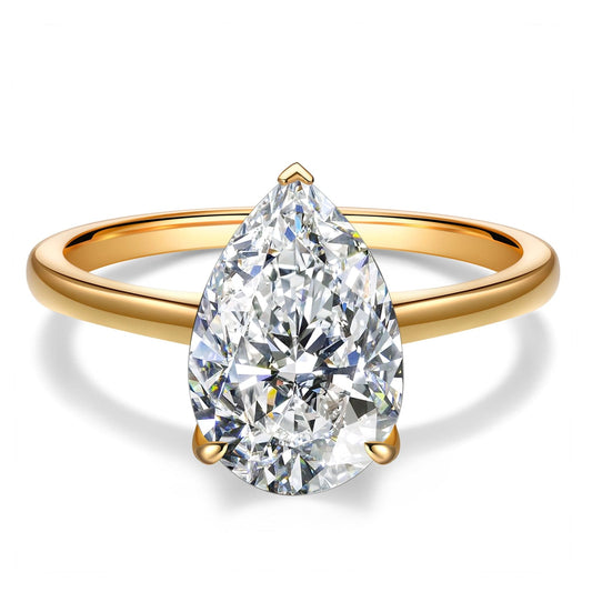 gon- Lab-Certified Pear Brilliant Cut Moissanite - Hidden Halo Classic Engagement Ring 14K Yellow Gold Plated (Includes GRA Certification from Gemological Research Association)