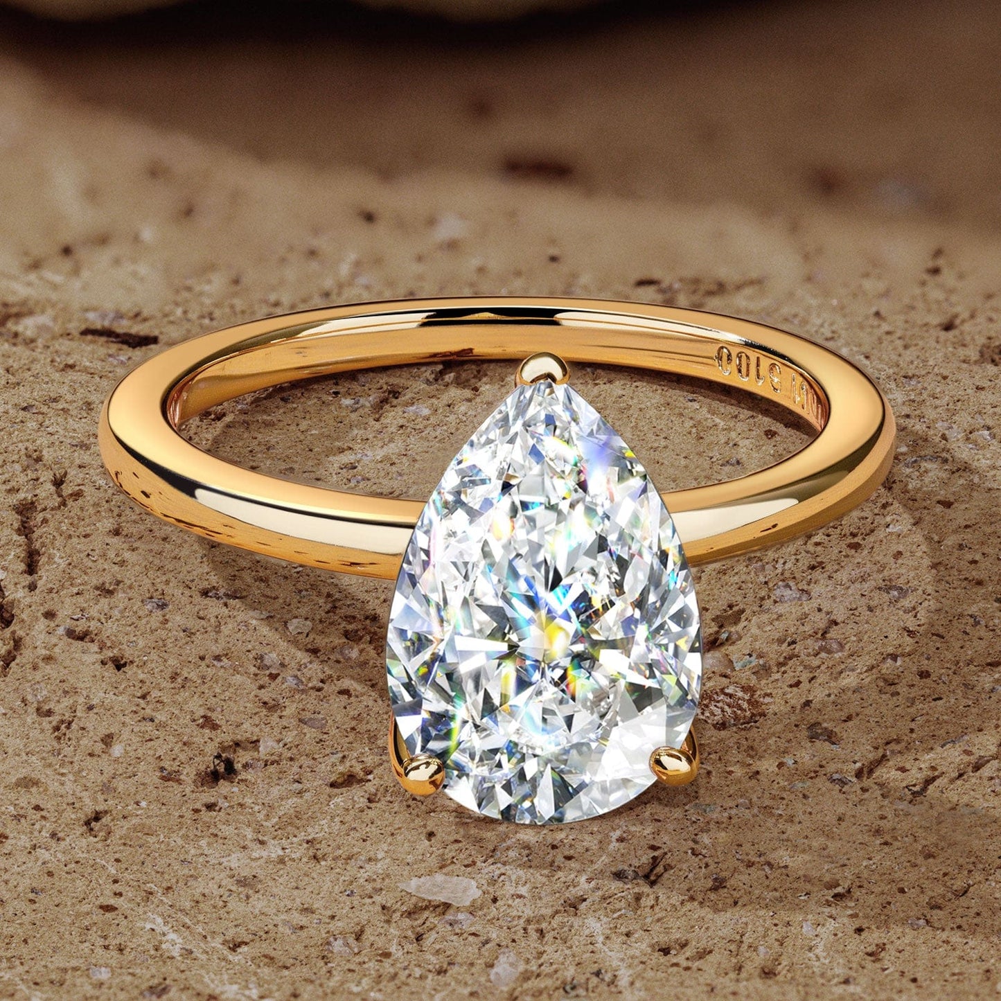 Lab-Certified Pear Brilliant Cut Moissanite - Hidden Halo Classic Engagement Ring 14K Yellow Gold Plated (Includes GRA Certification from Gemological Research Association)