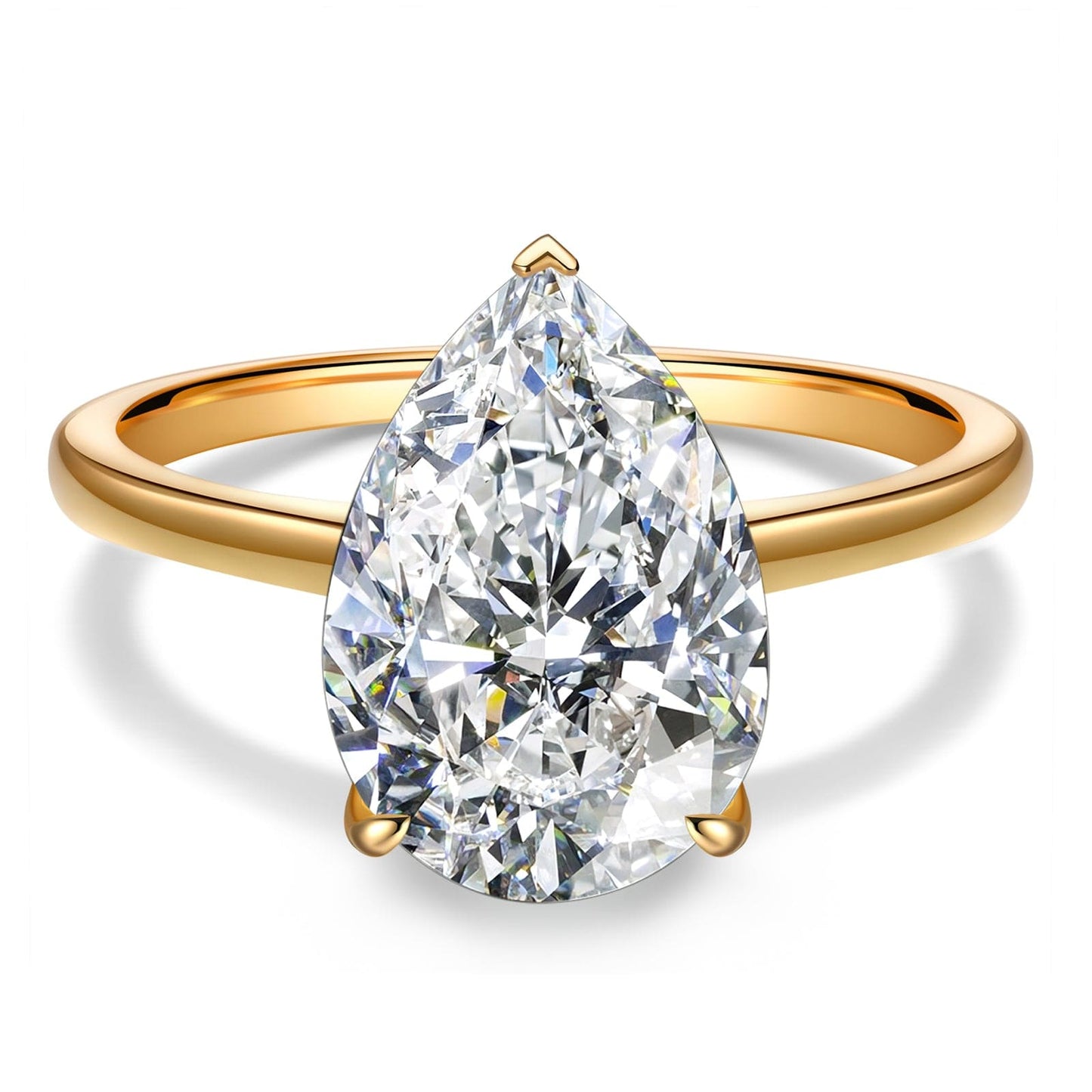 Lab-Certified Pear Brilliant Cut Moissanite - Hidden Halo Classic Engagement Ring 14K Yellow Gold Plated (Includes GRA Certification from Gemological Research Association)