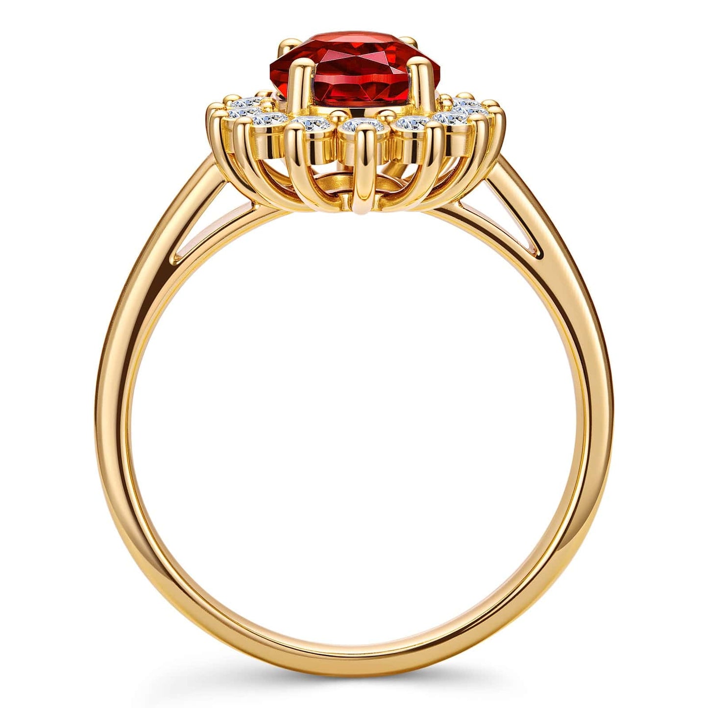 Oval Brilliant Cut Vivid Pigeon Blood Red Lab-Certified Ruby - Halo Classic Engagement Ring 14K Yellow Gold Plated (Includes GRC Certification from Gemstone Research Center)