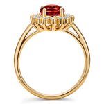 Oval Brilliant Cut Vivid Pigeon Blood Red Lab-Certified Ruby - Halo Classic Engagement Ring 14K Yellow Gold Plated (Includes GRC Certification from Gemstone Research Center)