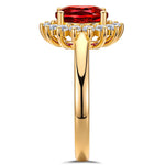 Oval Brilliant Cut Vivid Pigeon Blood Red Lab-Certified Ruby - Halo Classic Engagement Ring 14K Yellow Gold Plated (Includes GRC Certification from Gemstone Research Center)