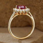 Oval Brilliant Cut Vivid Pigeon Blood Red Lab-Certified Ruby - Halo Classic Engagement Ring 14K Yellow Gold Plated (Includes GRC Certification from Gemstone Research Center)