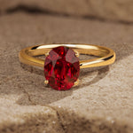 Oval Brilliant Cut Vivid Pigeon Blood Red Lab-Certified Ruby - Solitaire Classic Engagement Ring 14K Yellow Gold Plated (Includes GRC Certification from Gemstone Research Center)