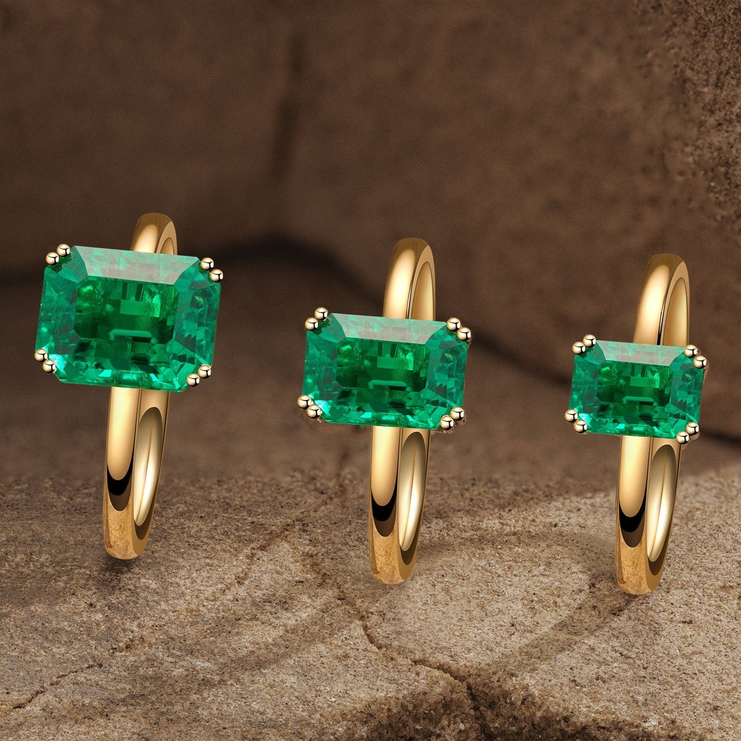 Emerald-Cut Vivid Colombian Green Lab-Certified Emerald - Solitaire Classic Engagement Ring 14K Yellow Gold Plated (Includes GRC Certification from Gemstone Research Center)