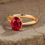Oval Brilliant Cut Vivid Pigeon Blood Red Lab-Certified Ruby - Solitaire Classic Engagement Ring 14K Yellow Gold Plated (Includes GRC Certification from Gemstone Research Center)
