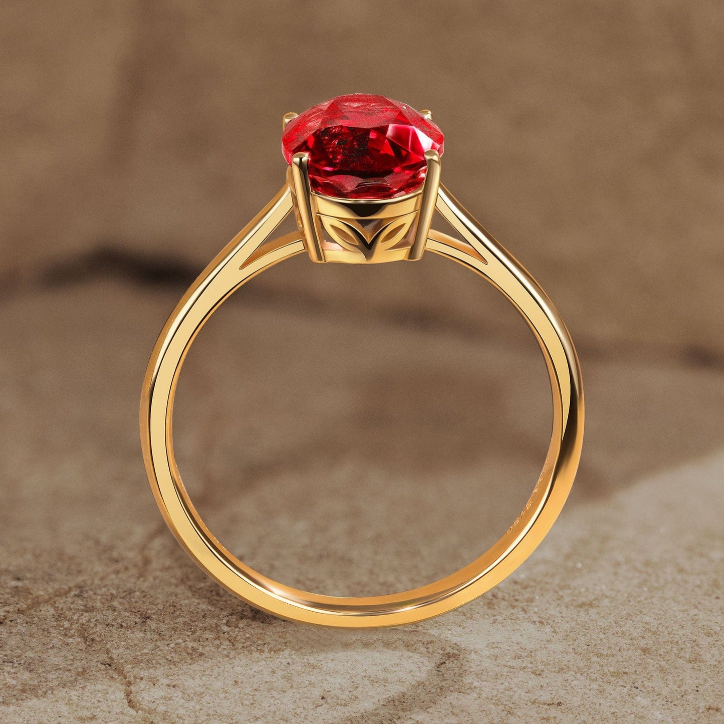 Oval Brilliant Cut Vivid Pigeon Blood Red Lab-Certified Ruby - Solitaire Classic Engagement Ring 14K Yellow Gold Plated (Includes GRC Certification from Gemstone Research Center)