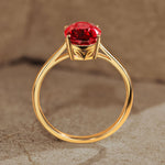 Oval Brilliant Cut Vivid Pigeon Blood Red Lab-Certified Ruby - Solitaire Classic Engagement Ring 14K Yellow Gold Plated (Includes GRC Certification from Gemstone Research Center)