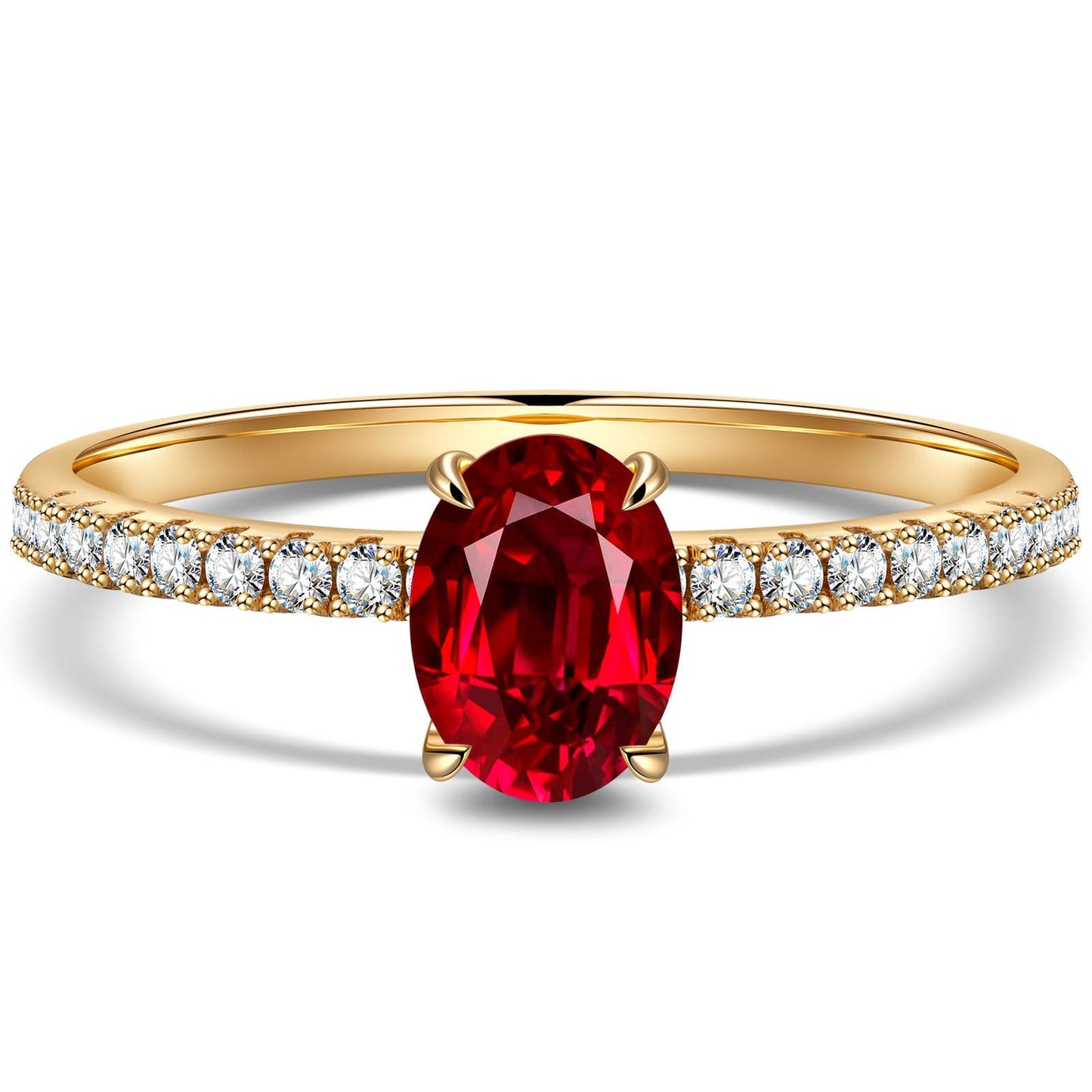 Oval Brilliant Cut Vivid Pigeon Blood Red Lab-Certified Ruby - Pave Classic Engagement Ring 14K Yellow Gold Plated (Includes GRC Certification from Gemstone Research Center)