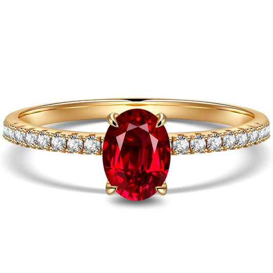 gon- Oval Brilliant Cut Vivid Pigeon Blood Red Lab-Certified Ruby - Pave Classic Engagement Ring 14K Yellow Gold Plated (Includes GRC Certification from Gemstone Research Center)