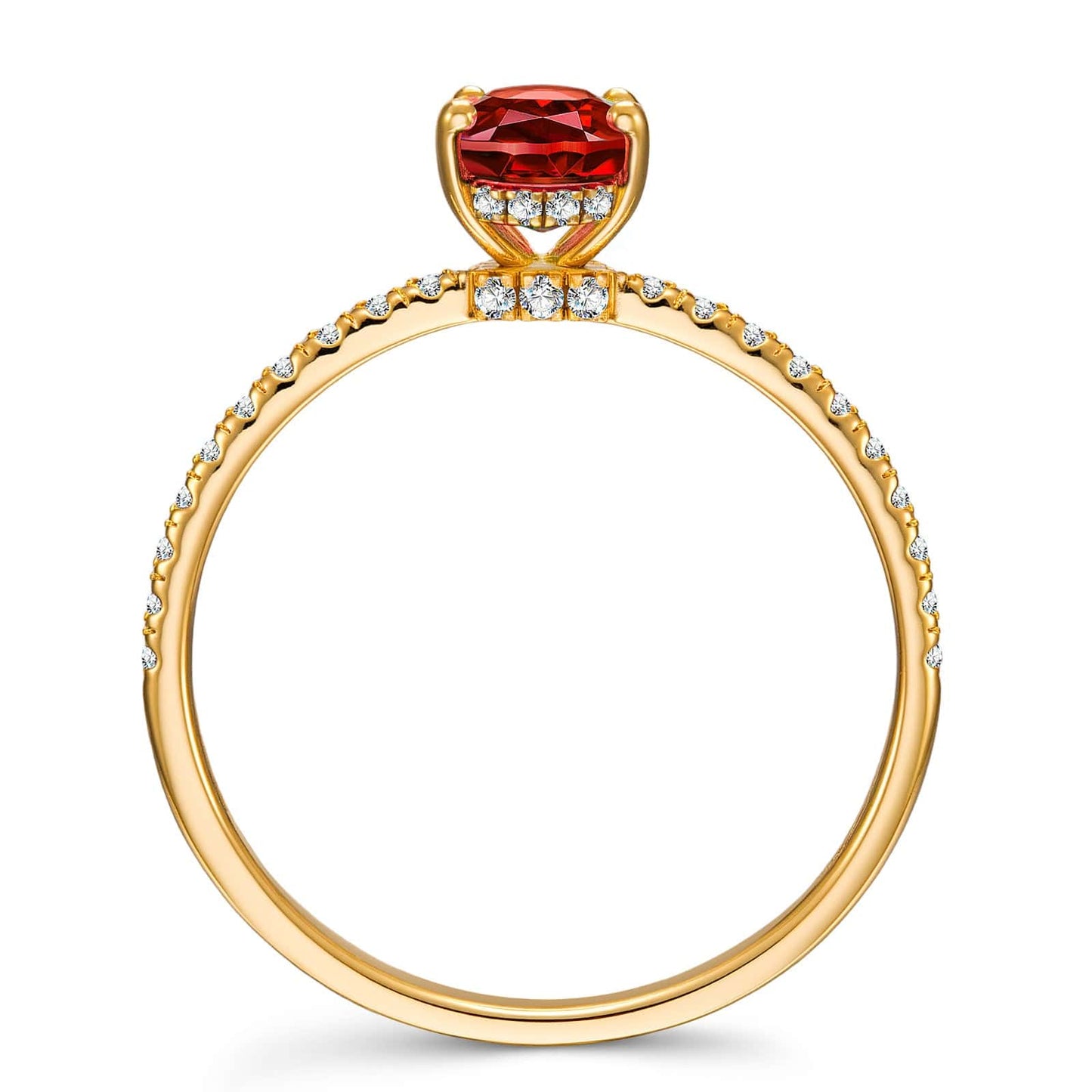 Oval Brilliant Cut Vivid Pigeon Blood Red Lab-Certified Ruby - Pave Classic Engagement Ring 14K Yellow Gold Plated (Includes GRC Certification from Gemstone Research Center)