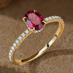 Oval Brilliant Cut Vivid Pigeon Blood Red Lab-Certified Ruby - Pave Classic Engagement Ring 14K Yellow Gold Plated (Includes GRC Certification from Gemstone Research Center)