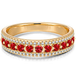 Round Brilliant Cut Vivid Pigeon Blood Red Lab-Certified Ruby - Half Eternity Ring 14K Yellow Gold Plated (Includes GRC Certification from Gemstone Research Center)