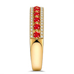 Round Brilliant Cut Vivid Pigeon Blood Red Lab-Certified Ruby - Half Eternity Ring 14K Yellow Gold Plated (Includes GRC Certification from Gemstone Research Center)