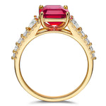 Emerald-Cut Vivid Pigeon Blood Red Lab-Certified Ruby - Pave Classic Engagement Ring 14K Yellow Gold Plated (Includes GRC Certification from Gemstone Research Center)
