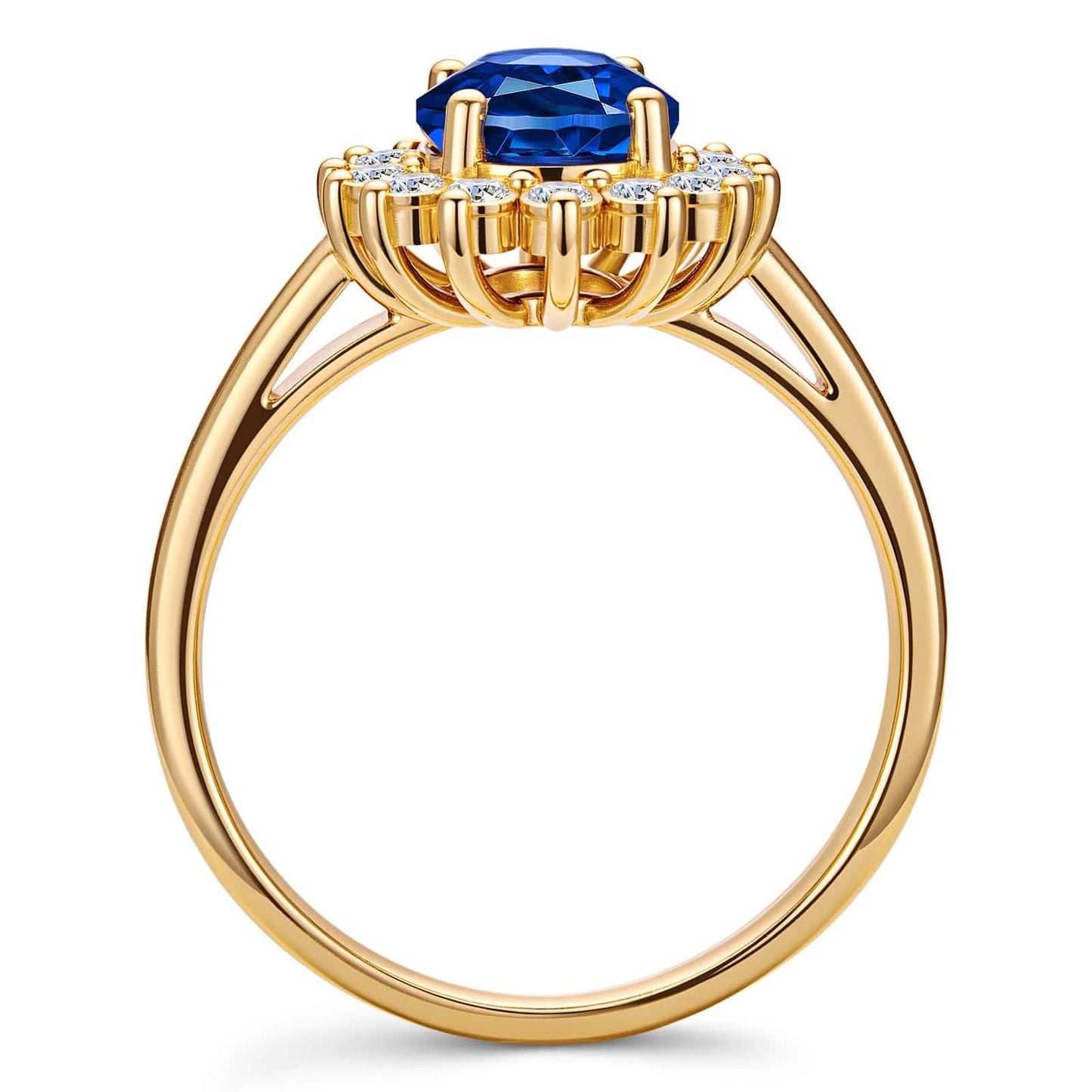 Oval Brilliant Cut Royal Blue Hue Lab-Certified Blue Sapphire - Halo Classic Engagement Ring 14K Yellow Gold Plated (Includes GRC Certification from Gemstone Research Center)