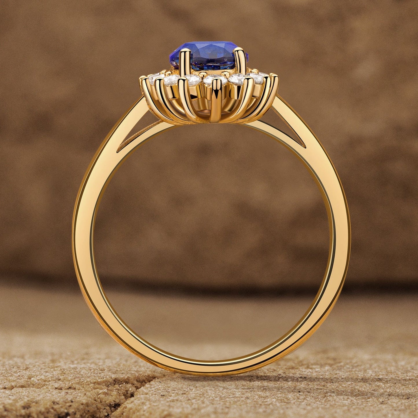 Oval Brilliant Cut Royal Blue Hue Lab-Certified Blue Sapphire - Halo Classic Engagement Ring 14K Yellow Gold Plated (Includes GRC Certification from Gemstone Research Center)