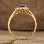 Oval Brilliant Cut Royal Blue Hue Lab-Certified Blue Sapphire - Halo Classic Engagement Ring 14K Yellow Gold Plated (Includes GRC Certification from Gemstone Research Center)