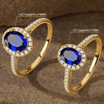 Oval Brilliant Cut Royal Blue Hue Lab-Certified Blue Sapphire - Halo Classic Engagement Ring 14K Yellow Gold Plated (Includes GRC Certification from Gemstone Research Center)