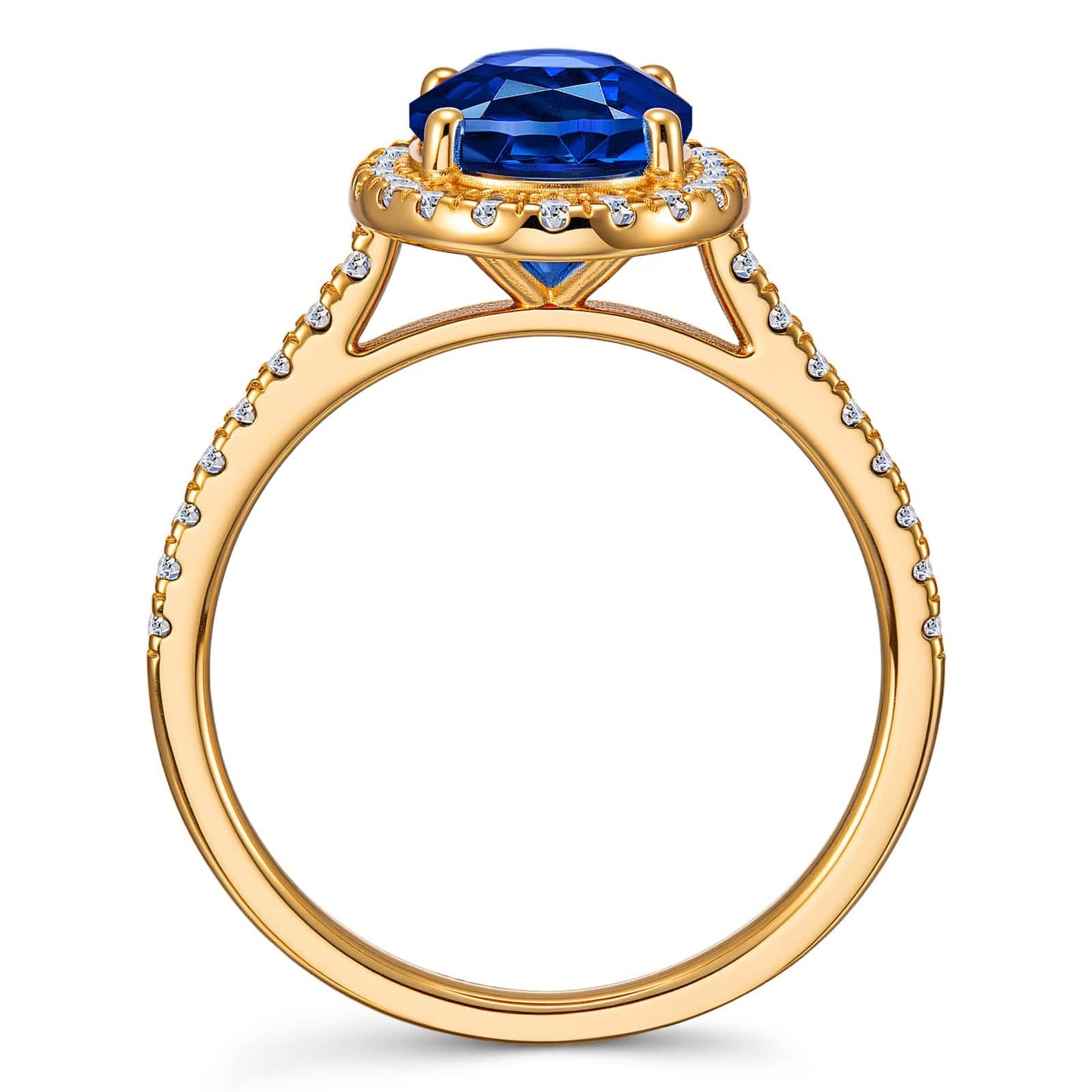 Oval Brilliant Cut Royal Blue Hue Lab-Certified Blue Sapphire - Halo Classic Engagement Ring 14K Yellow Gold Plated (Includes GRC Certification from Gemstone Research Center)