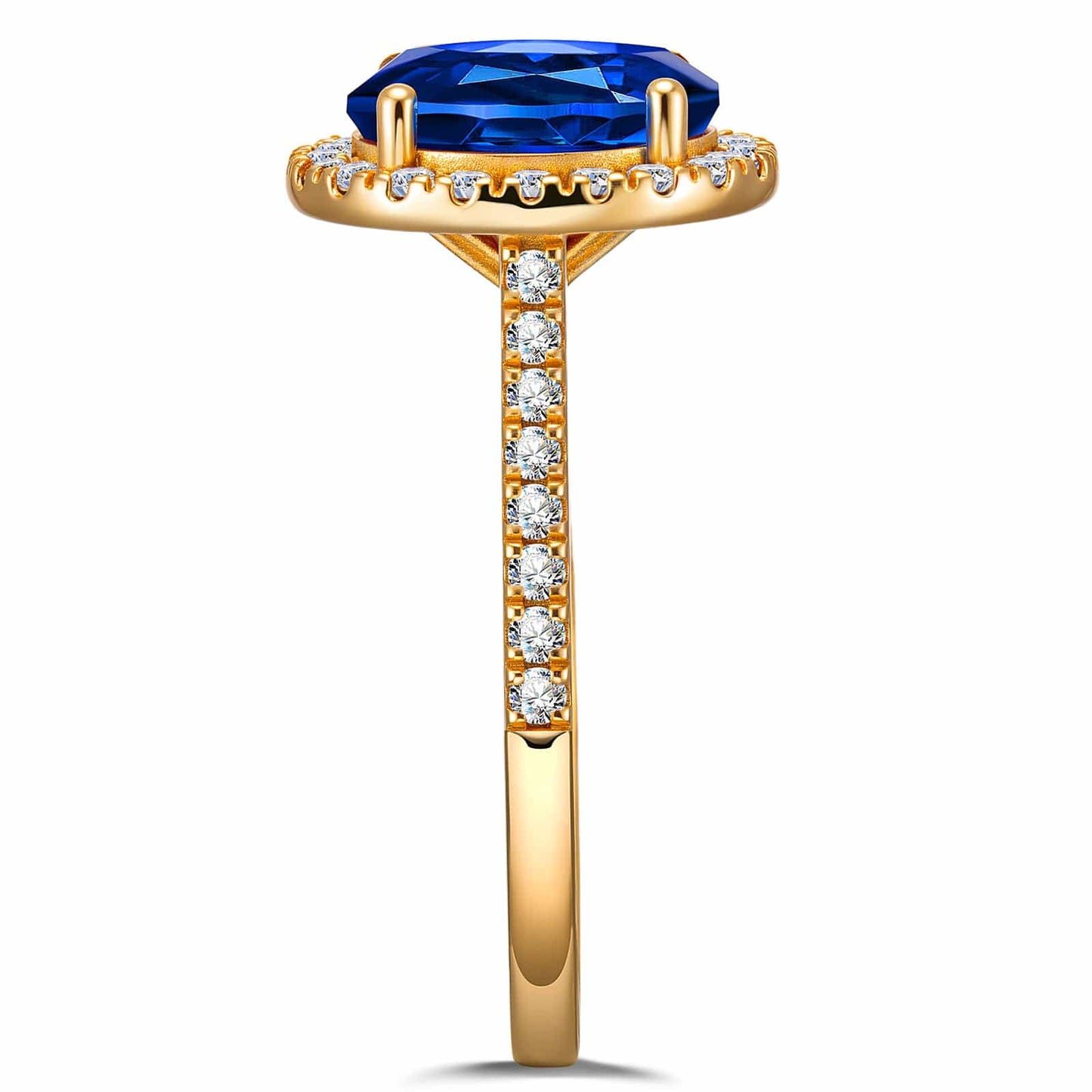 Oval Brilliant Cut Royal Blue Hue Lab-Certified Blue Sapphire - Halo Classic Engagement Ring 14K Yellow Gold Plated (Includes GRC Certification from Gemstone Research Center)