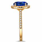 Oval Brilliant Cut Royal Blue Hue Lab-Certified Blue Sapphire - Halo Classic Engagement Ring 14K Yellow Gold Plated (Includes GRC Certification from Gemstone Research Center)