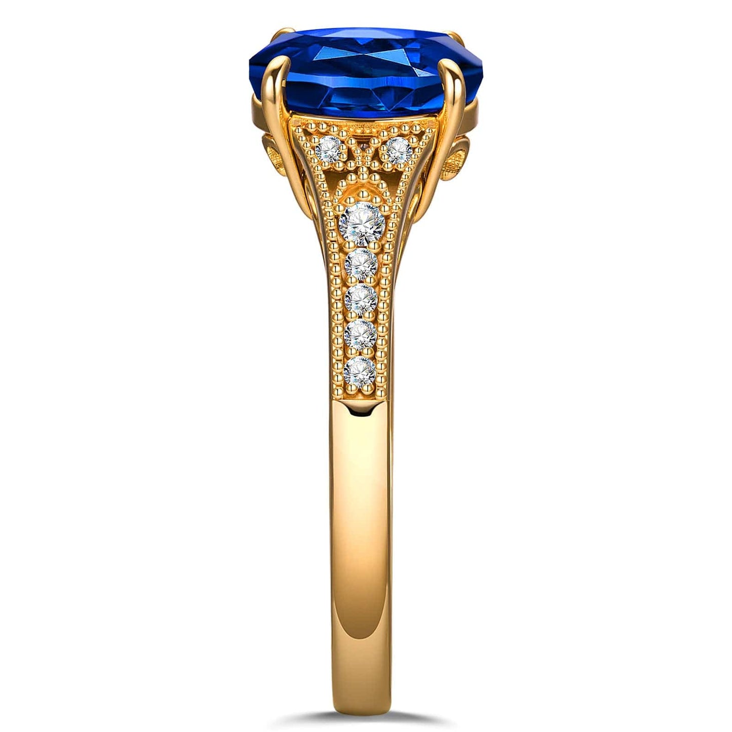 Oval Brilliant Cut Royal Blue Hue Lab-Certified Blue Sapphire - Pave Classic Engagement Ring 14K Yellow Gold Plated (Includes GRC Certification from Gemstone Research Center)