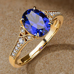 Oval Brilliant Cut Royal Blue Hue Lab-Certified Blue Sapphire - Pave Classic Engagement Ring 14K Yellow Gold Plated (Includes GRC Certification from Gemstone Research Center)